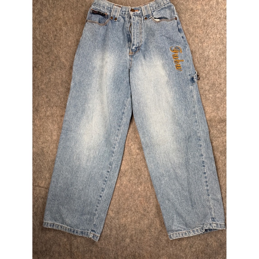 Vintage FUBU The Collection Kids Carpenter Jeans Light Wash Baggy Size 14